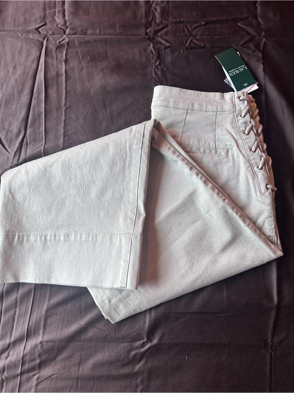 Ralph Lauren Wide-Leg Pants in Light Beige with Lace-Up Sides